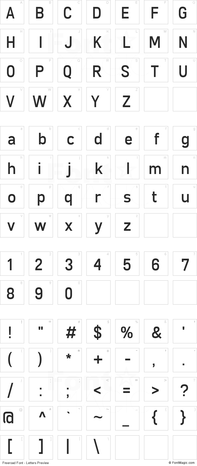 Freeroad Font - All Latters Preview Chart