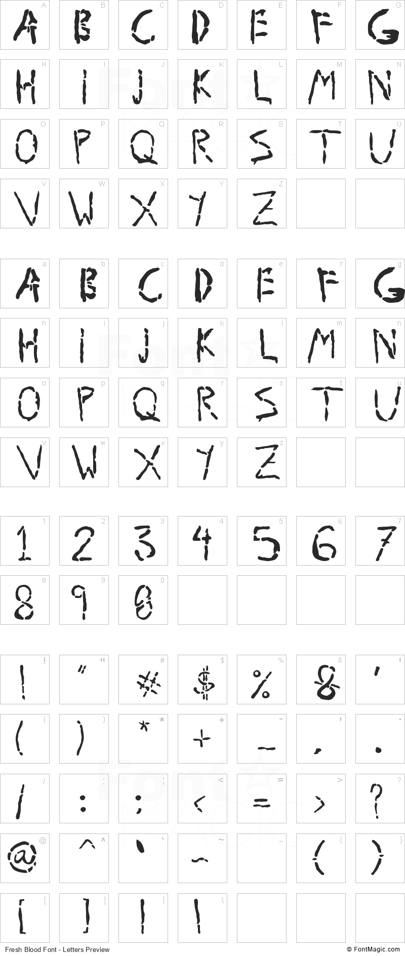 Fresh Blood Font - All Latters Preview Chart
