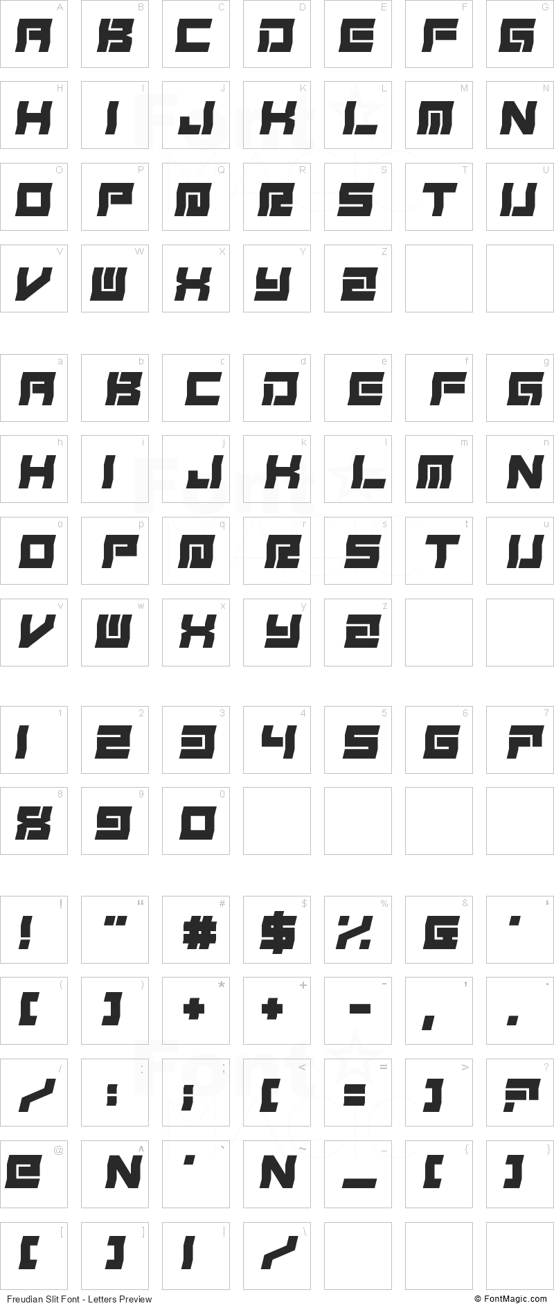 Freudian Slit Font - All Latters Preview Chart