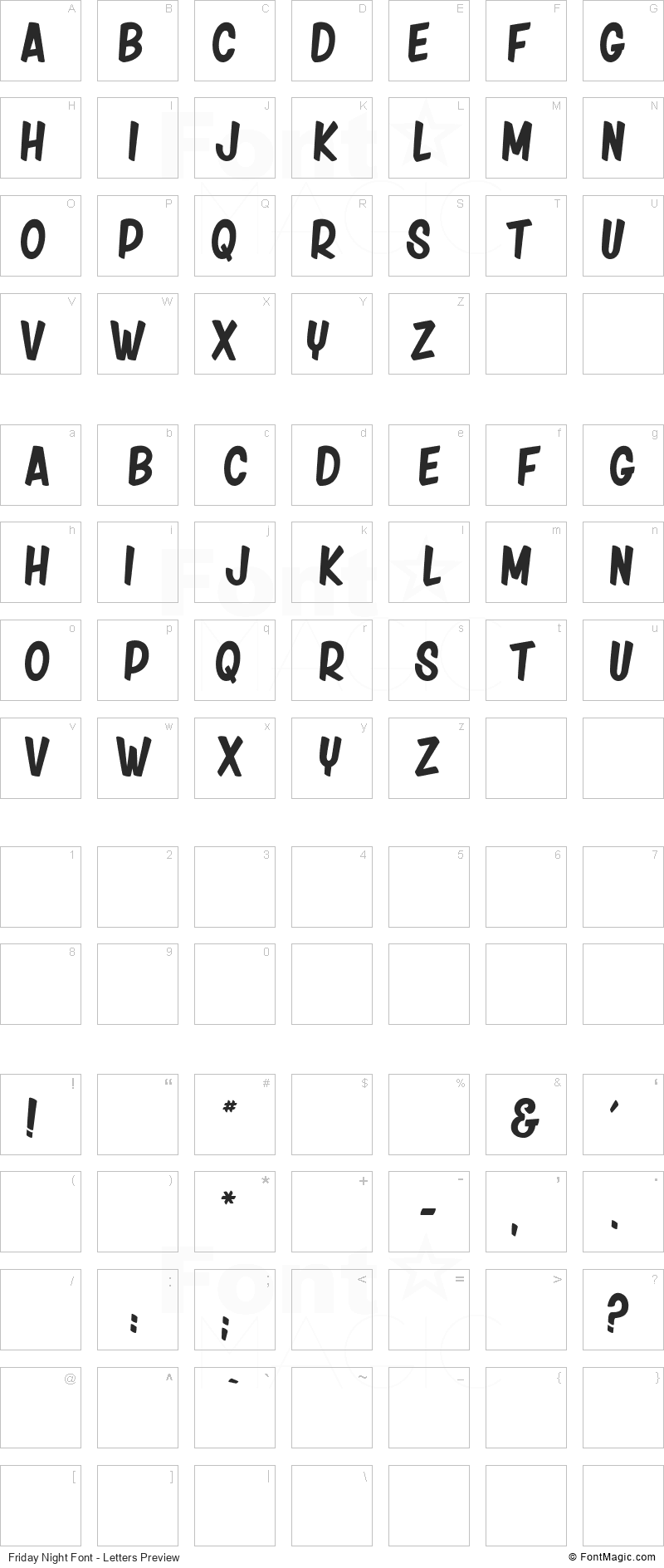 Friday Night Font - All Latters Preview Chart