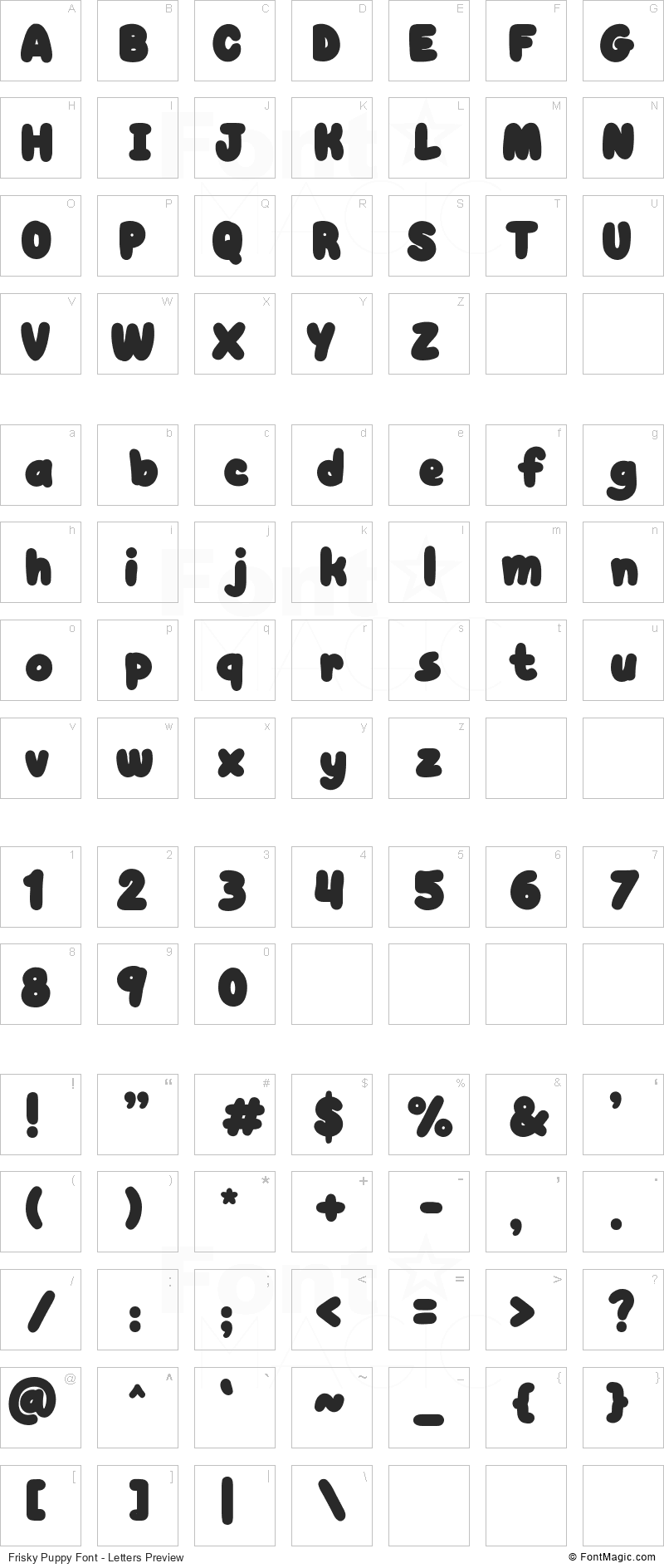 Frisky Puppy Font - All Latters Preview Chart