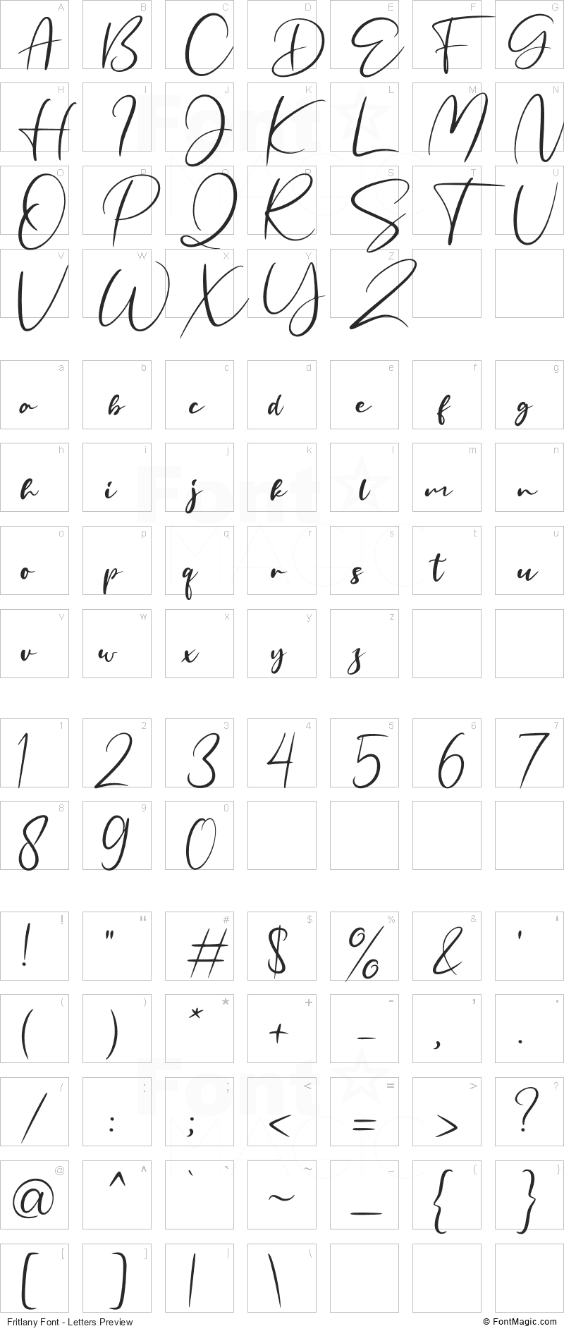 Fritlany Font - All Latters Preview Chart