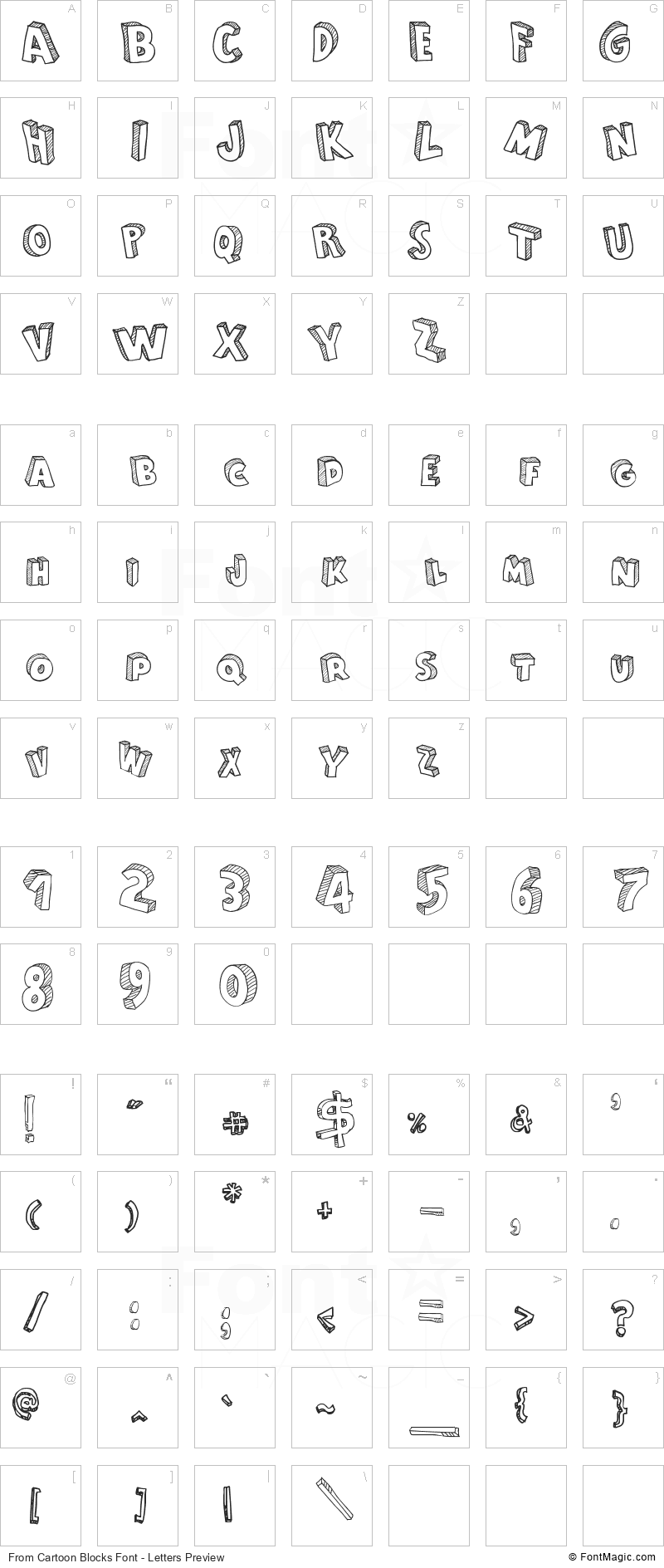 From Cartoon Blocks Font - All Latters Preview Chart