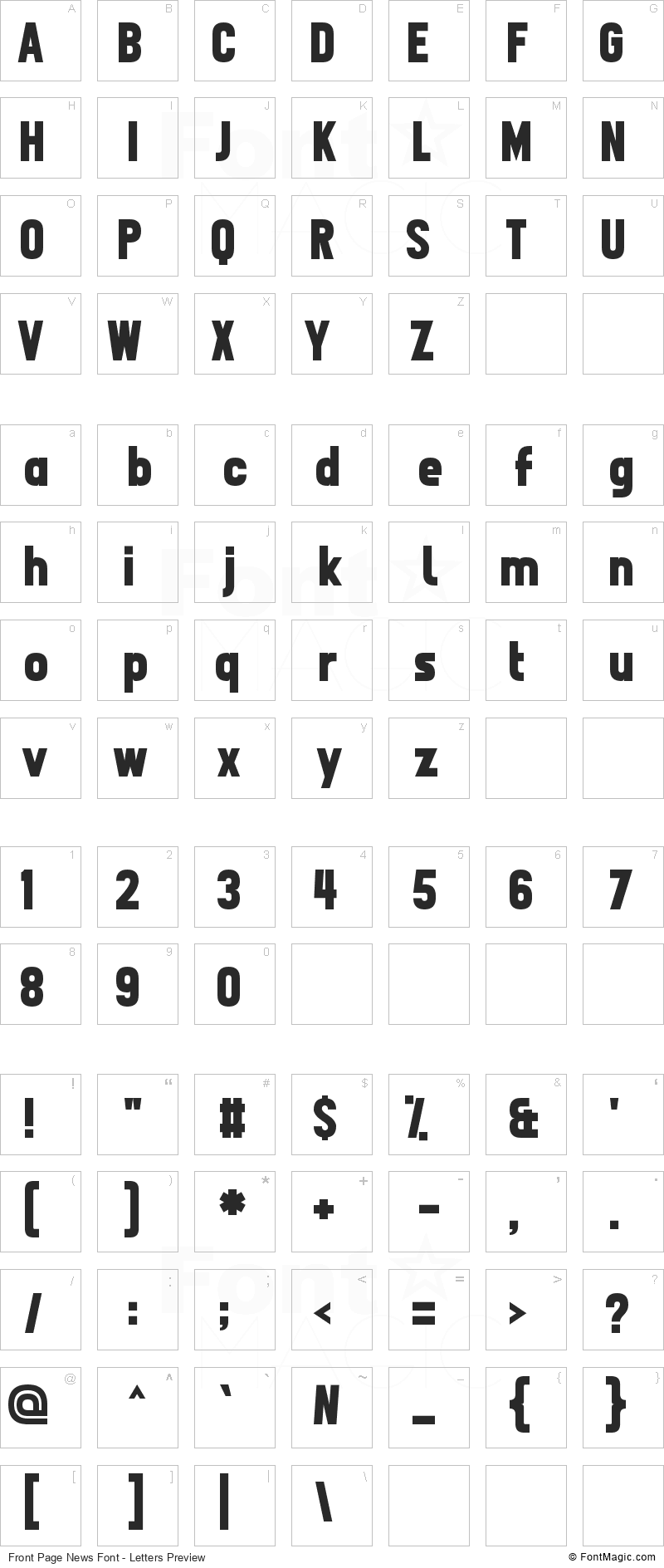 Front Page News Font - All Latters Preview Chart