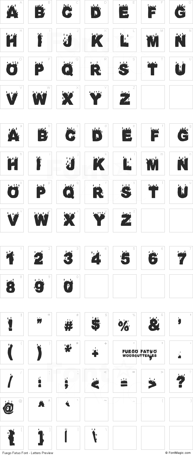 Fuego Fatuo Font - All Latters Preview Chart