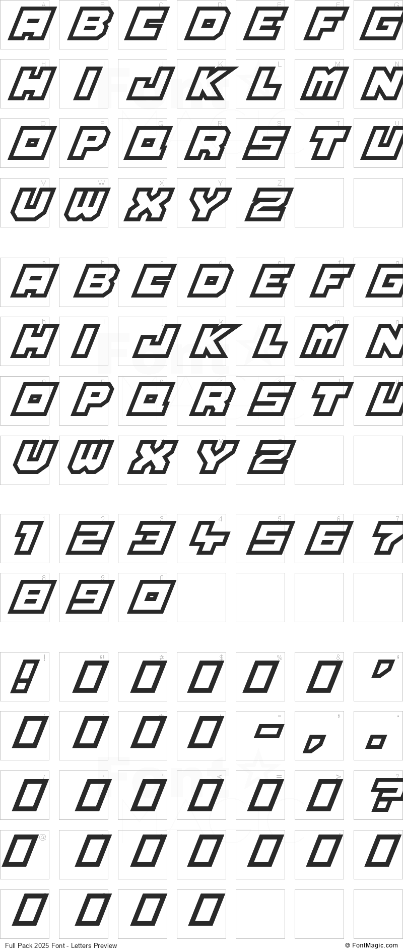 Full Pack 2025 Font - All Latters Preview Chart