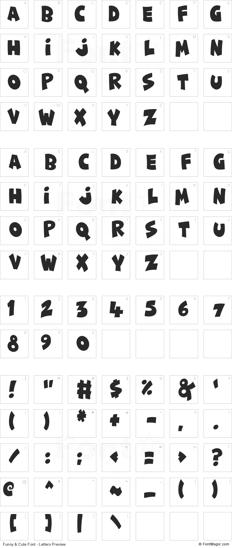 Funny & Cute Font - All Latters Preview Chart