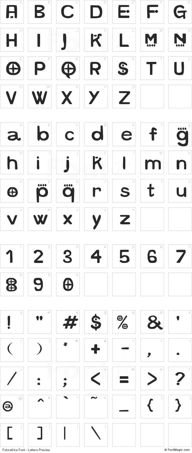 Futurafrica Font - All Latters Preview Chart