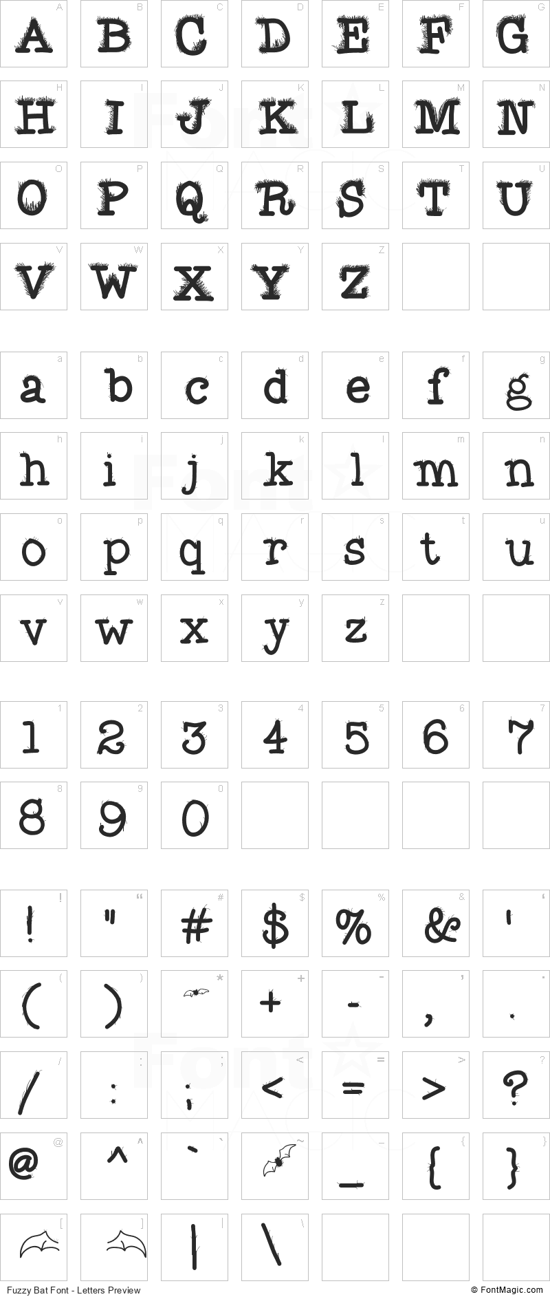 Fuzzy Bat Font - All Latters Preview Chart