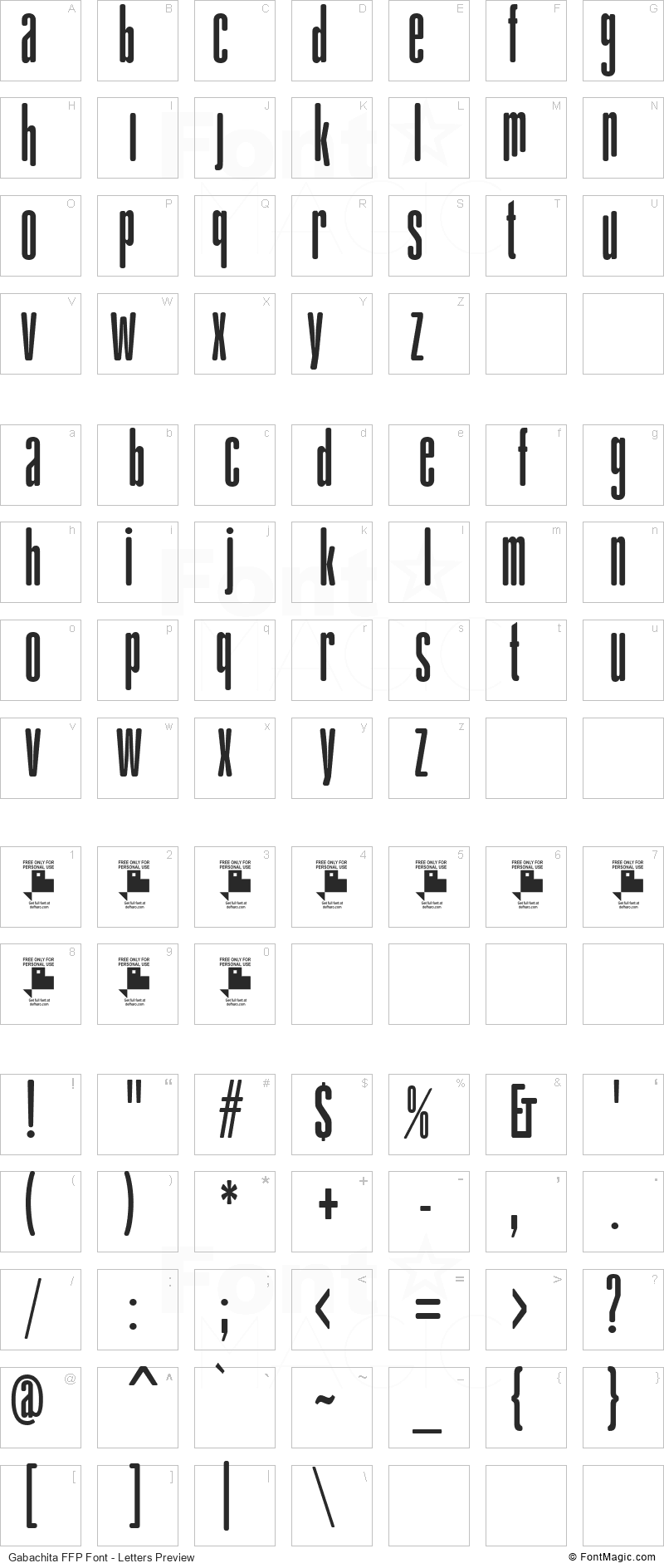 Gabachita FFP Font - All Latters Preview Chart
