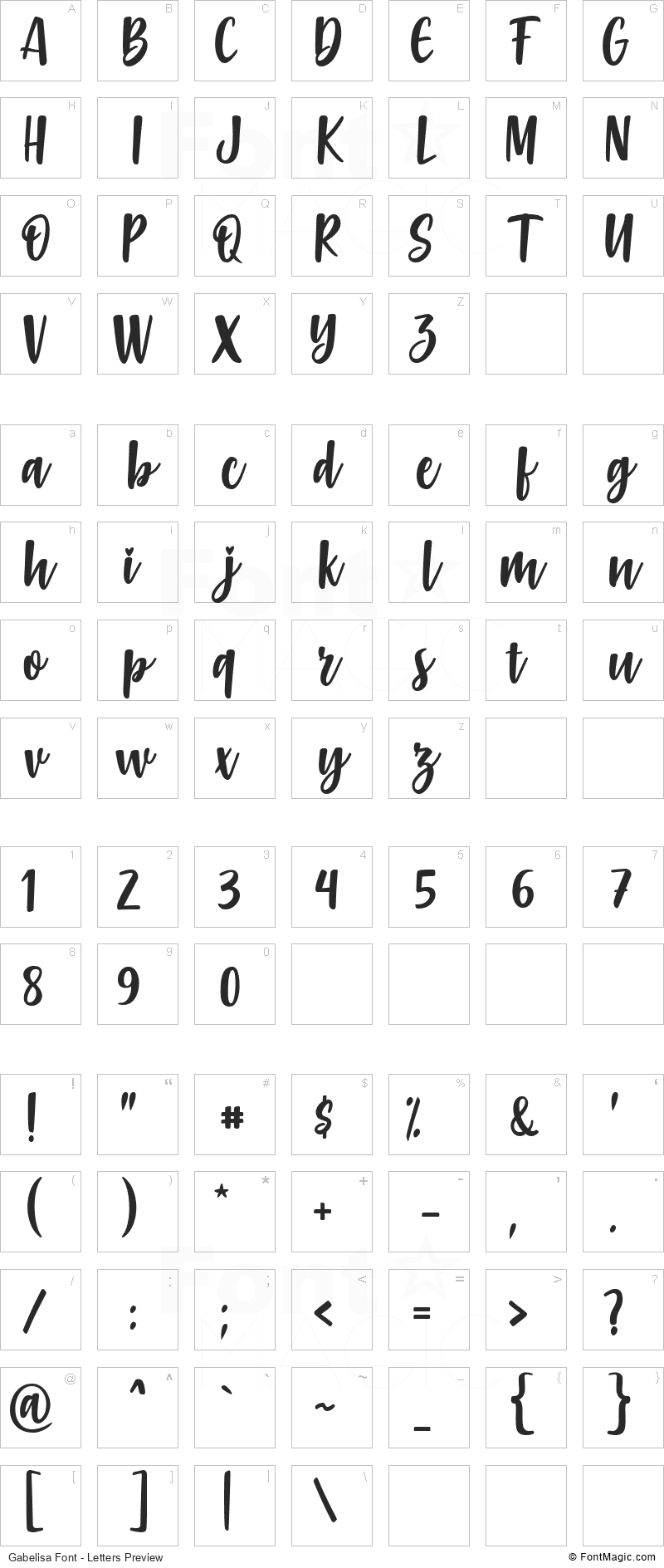 Gabelisa Font - All Latters Preview Chart