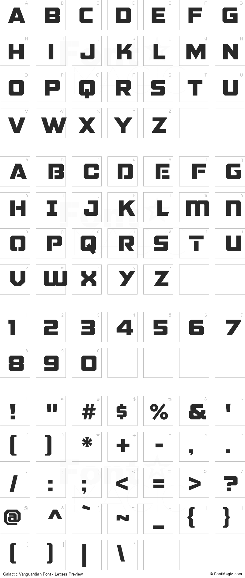 Galactic Vanguardian Font - All Latters Preview Chart