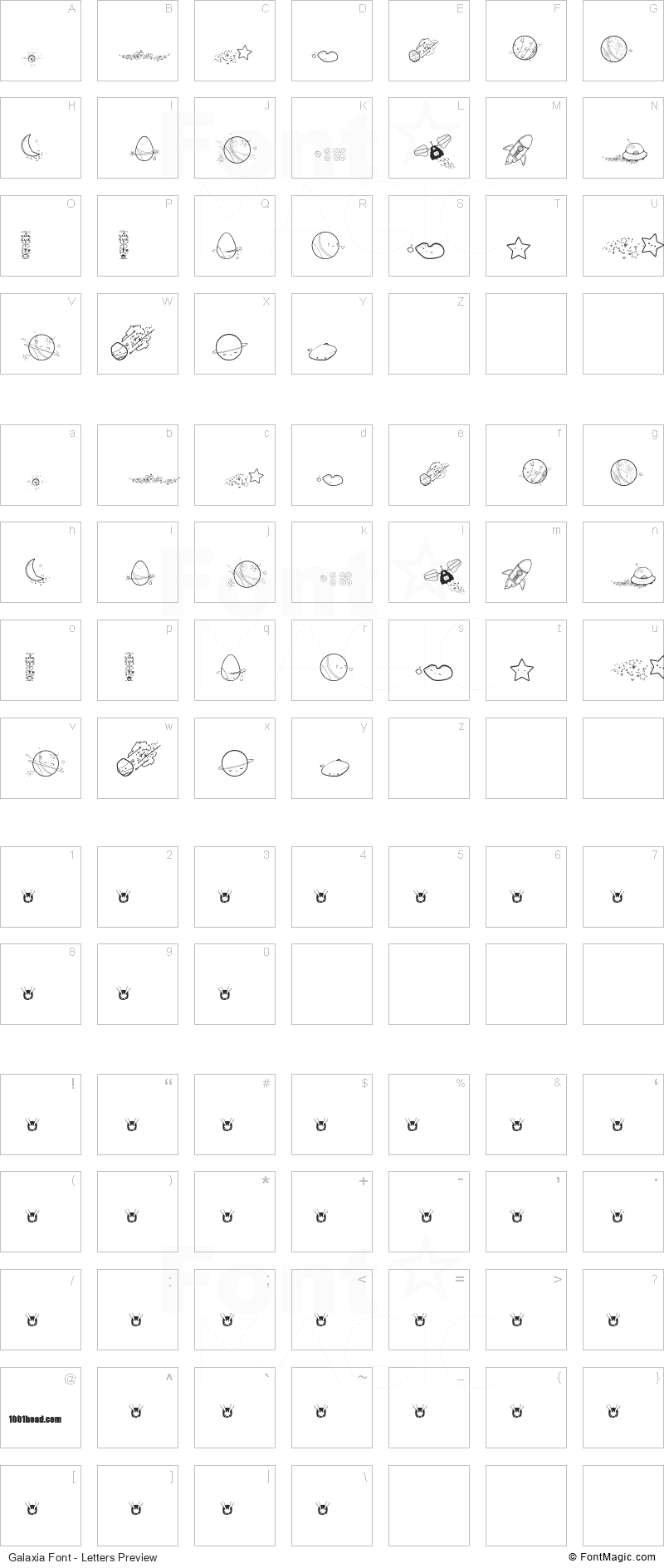 Galaxia Font - All Latters Preview Chart