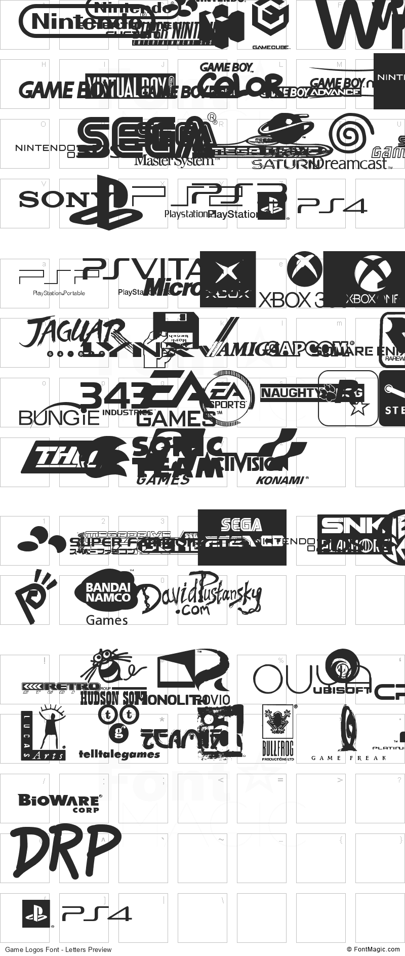 Game Logos Font - All Latters Preview Chart