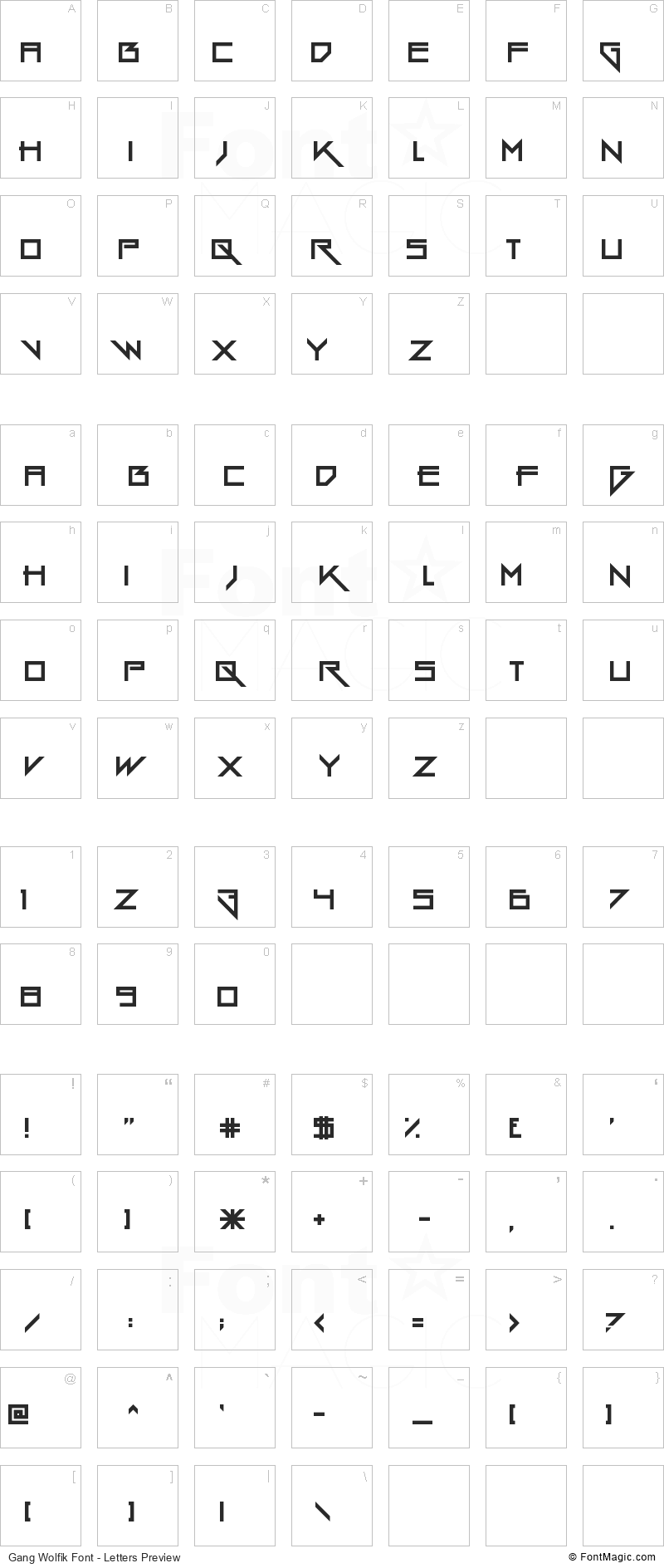 Gang Wolfik Font - All Latters Preview Chart