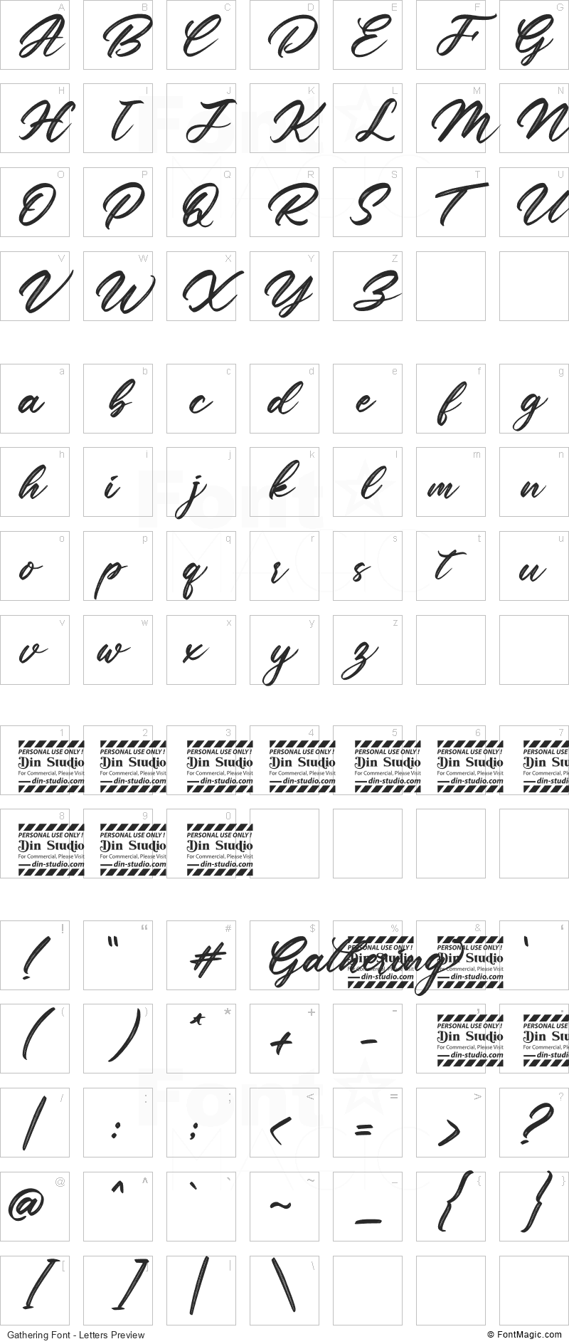 Gathering Font - All Latters Preview Chart