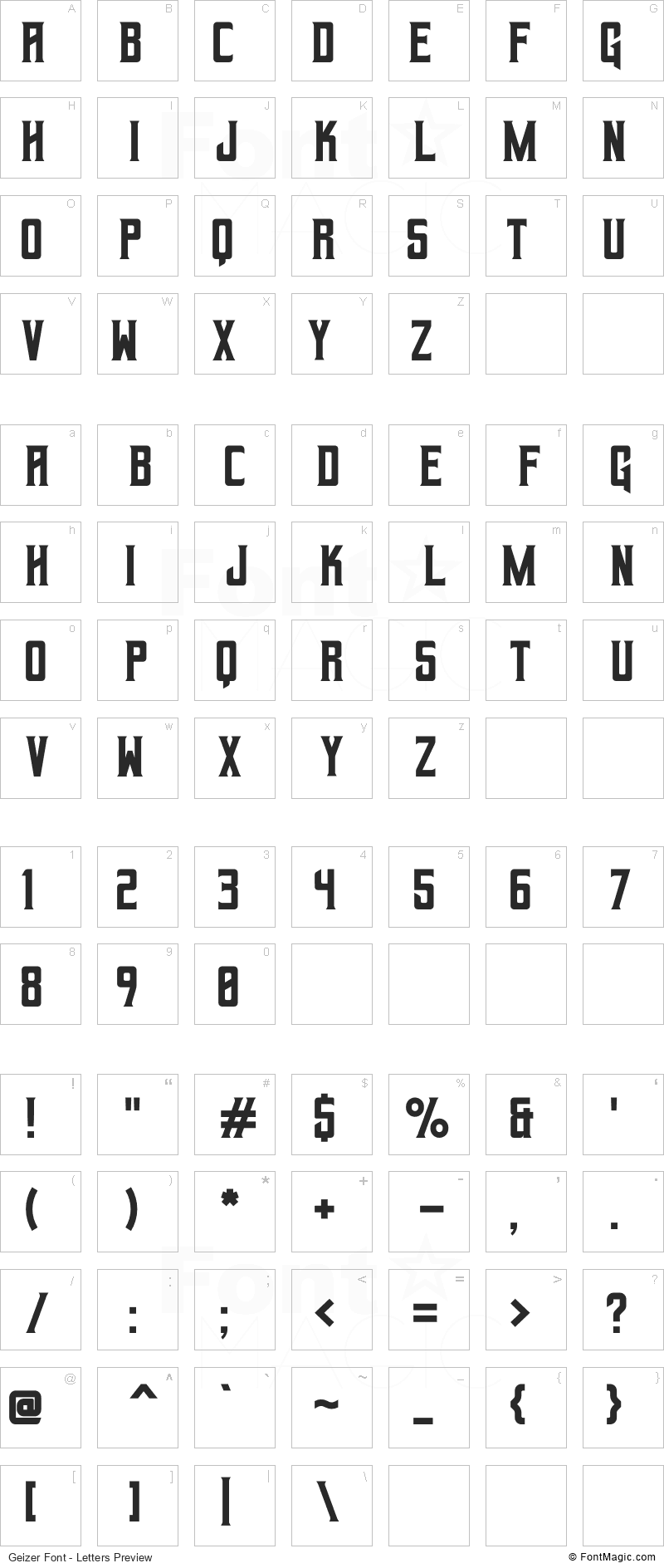 Geizer Font - All Latters Preview Chart