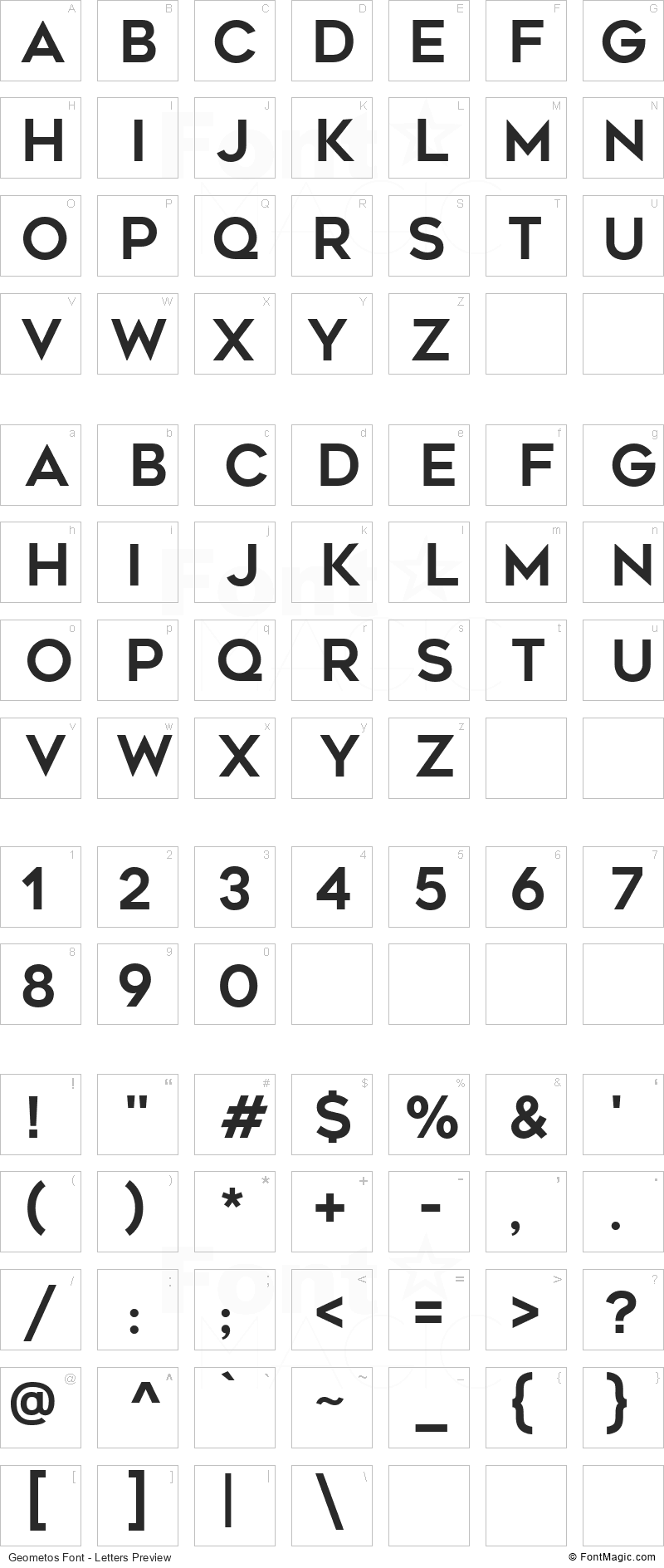 Geometos Font - All Latters Preview Chart