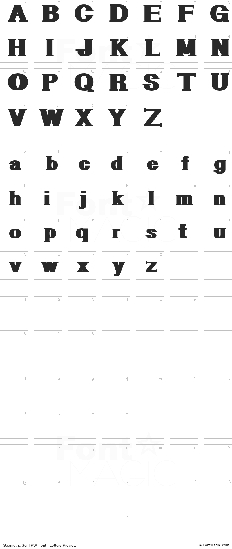 Geometric Serif PW Font - All Latters Preview Chart