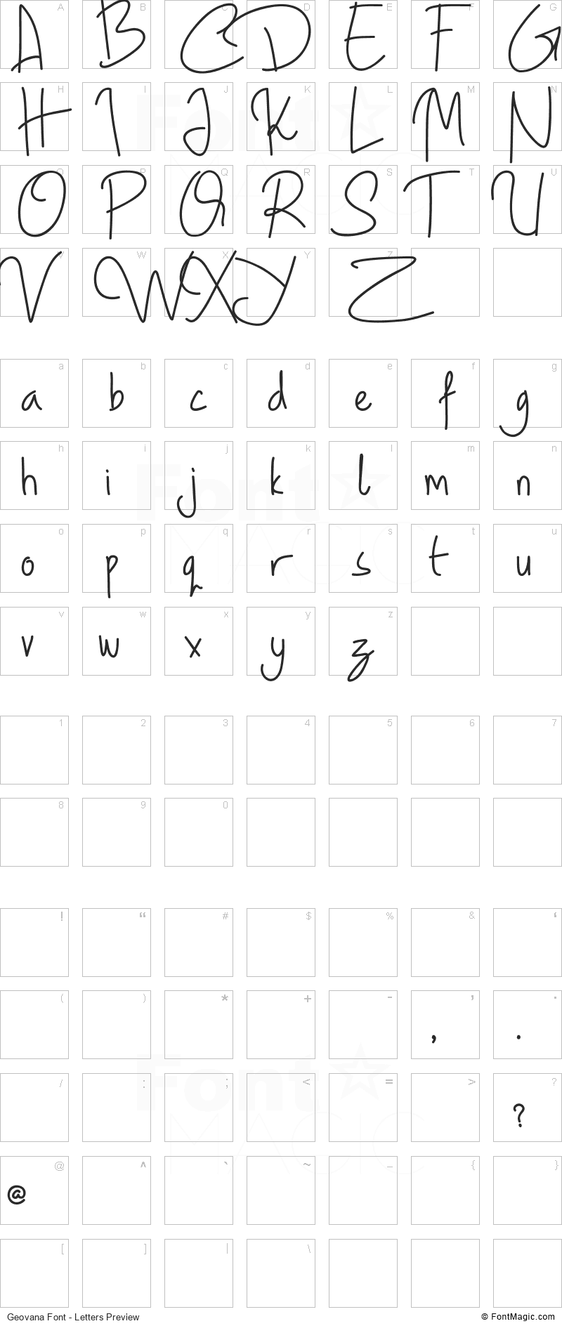 Geovana Font - All Latters Preview Chart