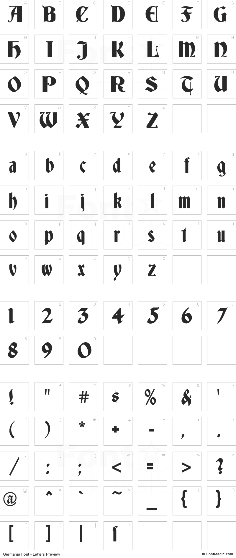 Germania Font - All Latters Preview Chart