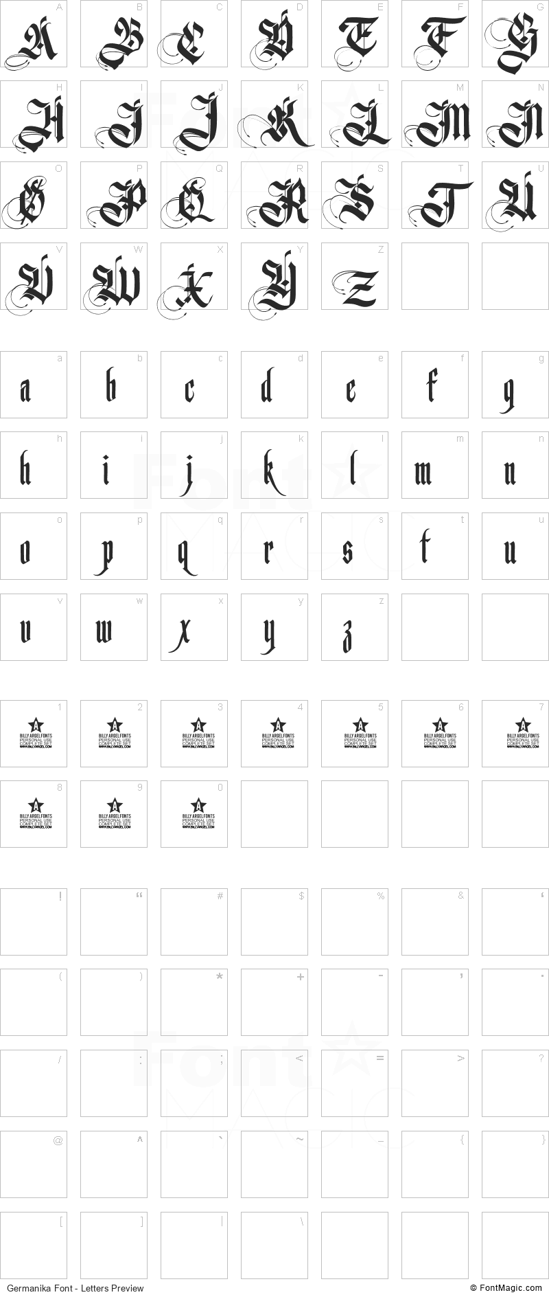 Germanika Font - All Latters Preview Chart