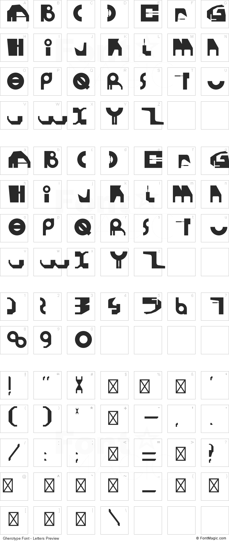 Gherotype Font - All Latters Preview Chart