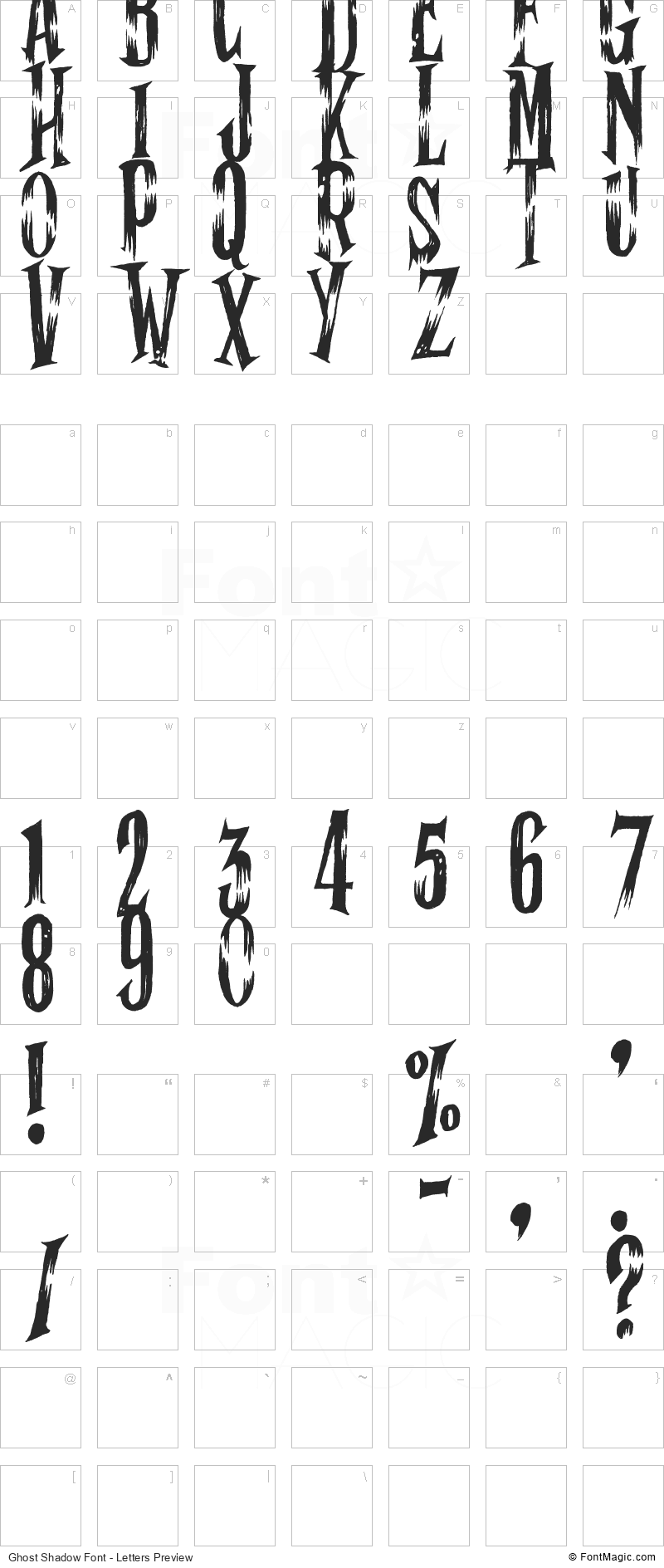 Ghost Shadow Font - All Latters Preview Chart