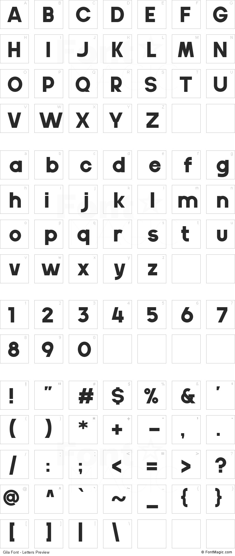 Gila Font - All Latters Preview Chart