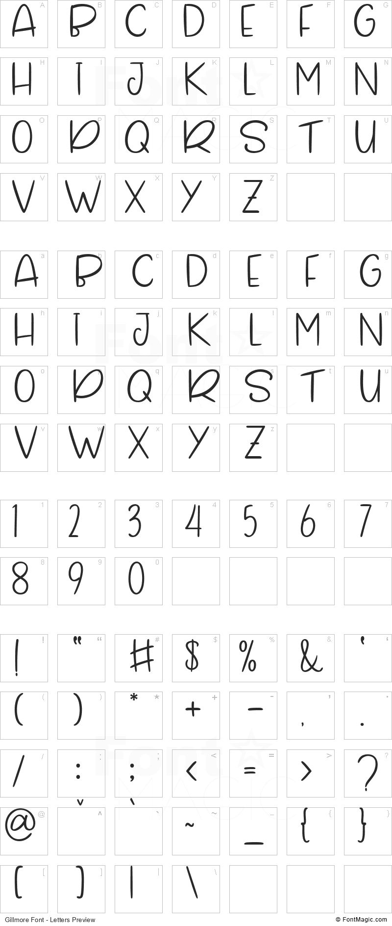 Gillmore Font - All Latters Preview Chart
