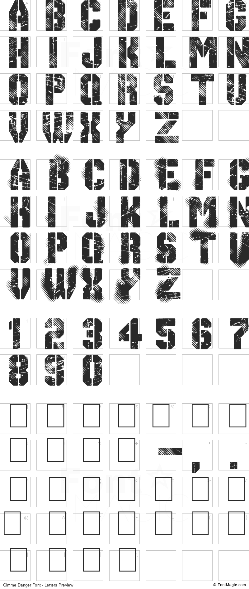 Gimme Danger Font - All Latters Preview Chart