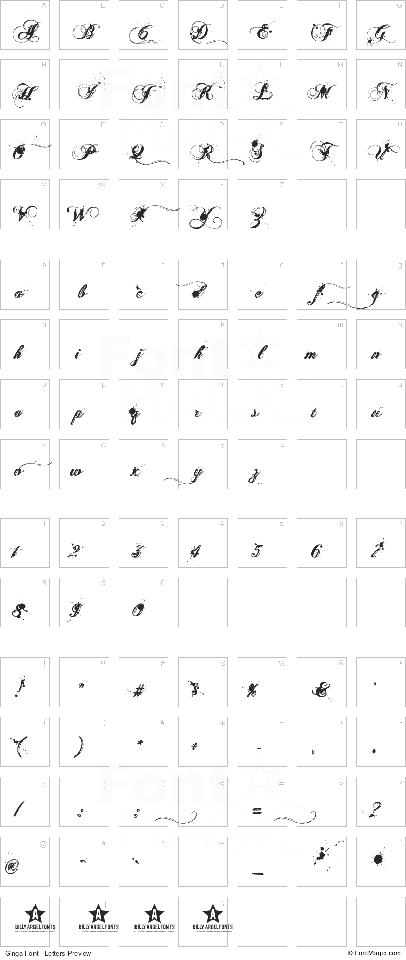 Ginga Font - All Latters Preview Chart