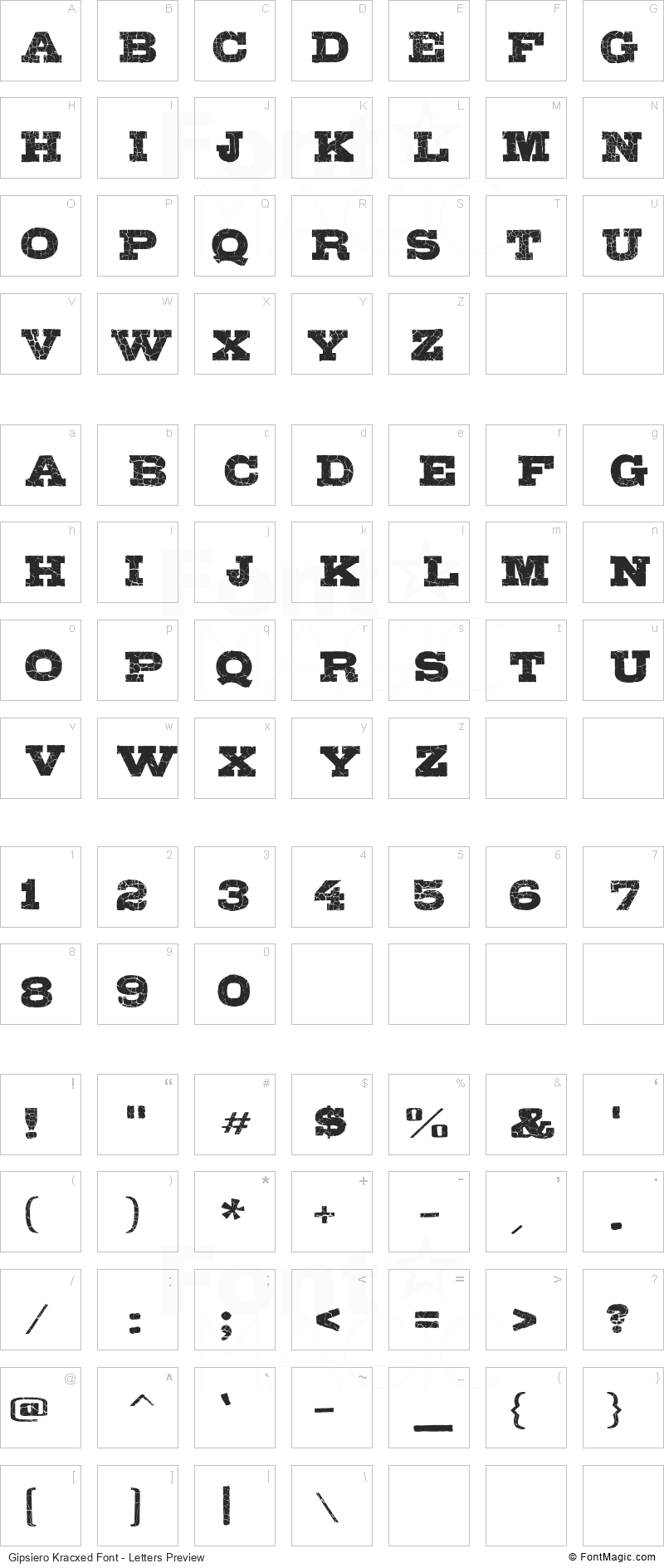 Gipsiero Kracxed Font - All Latters Preview Chart