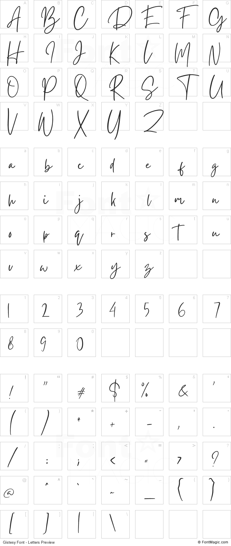 Gistesy Font - All Latters Preview Chart