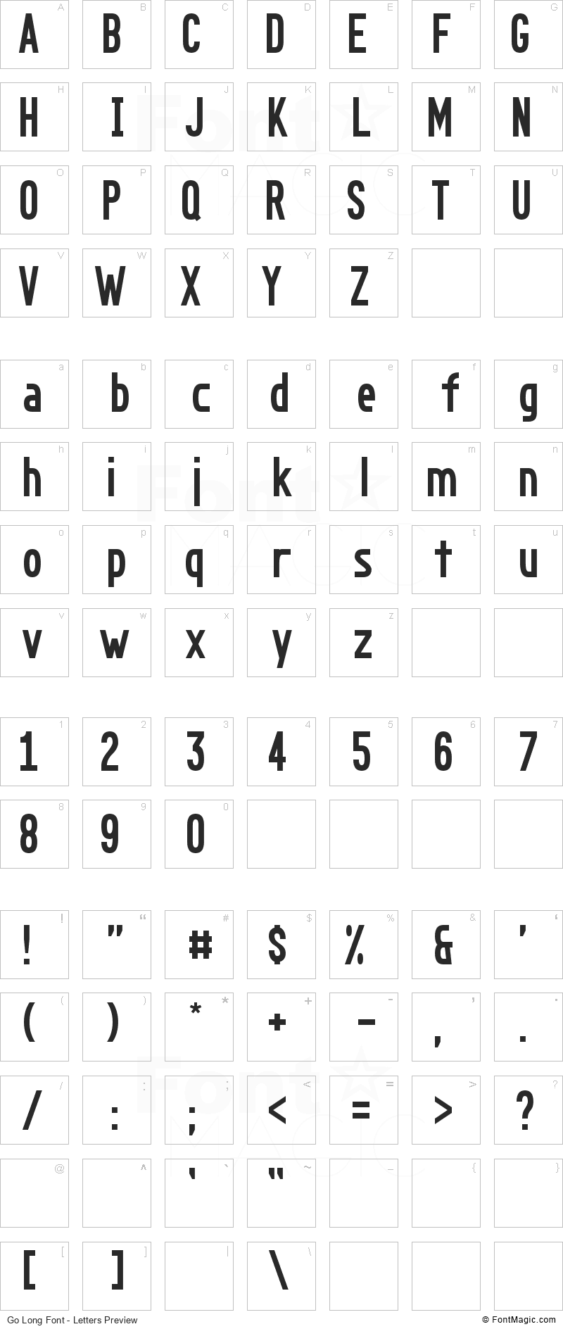 Go Long Font - All Latters Preview Chart