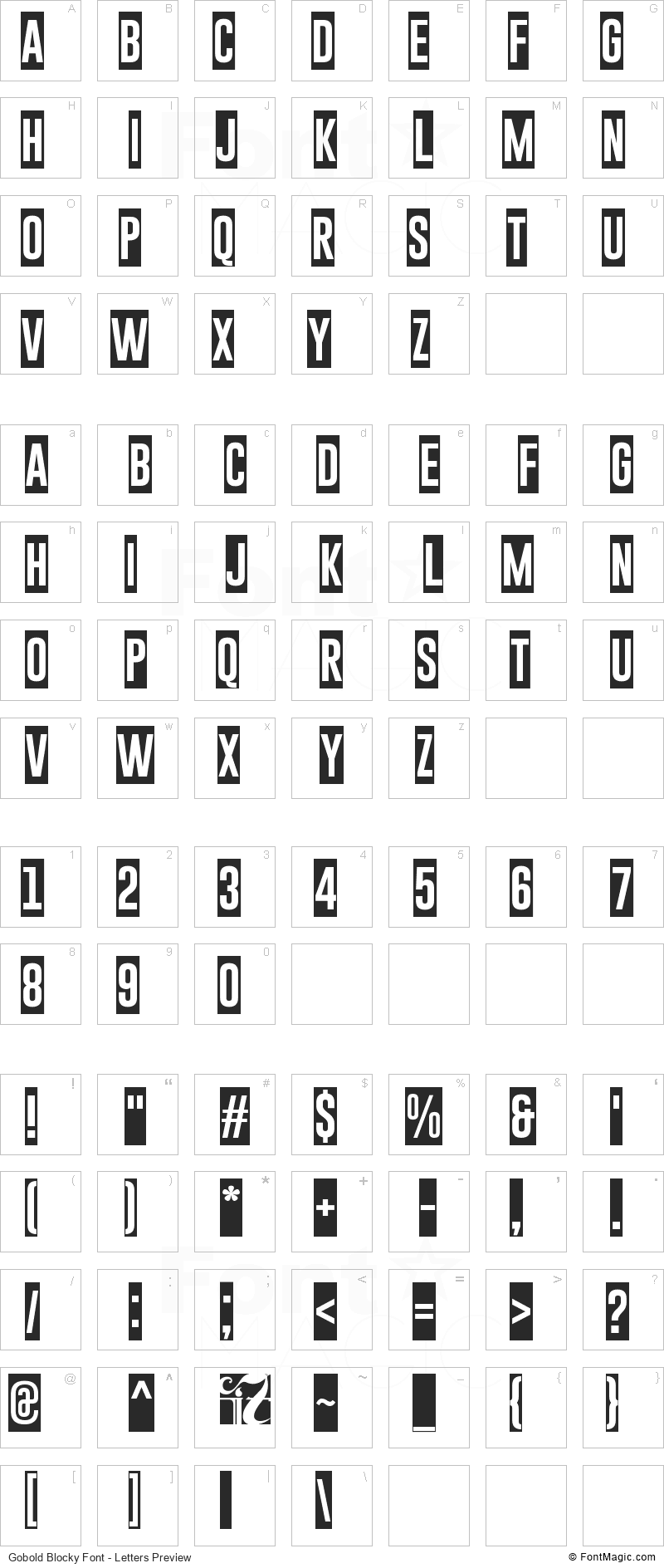 Gobold Blocky Font - All Latters Preview Chart