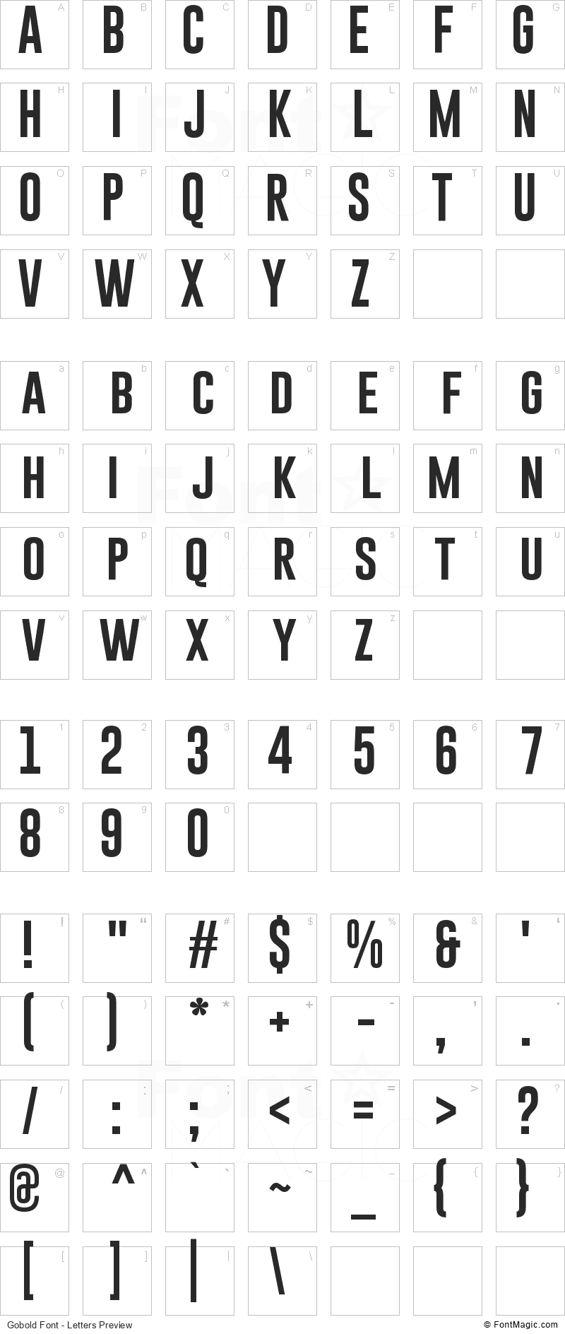 Gobold Font - All Latters Preview Chart