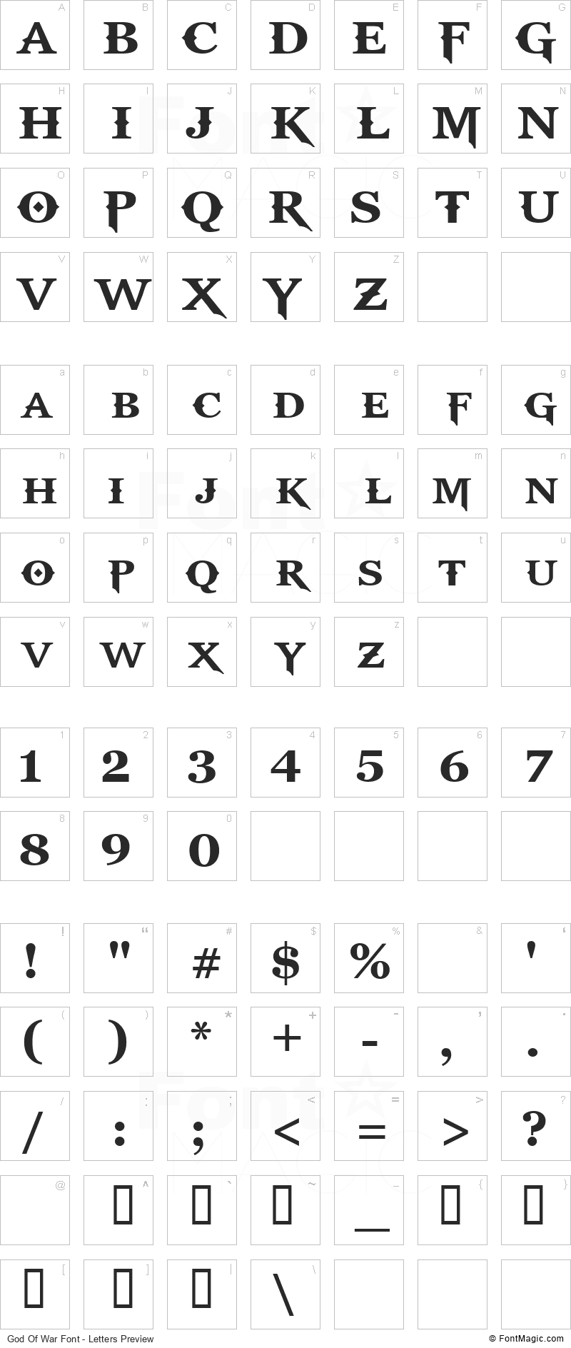 God Of War Font - All Latters Preview Chart