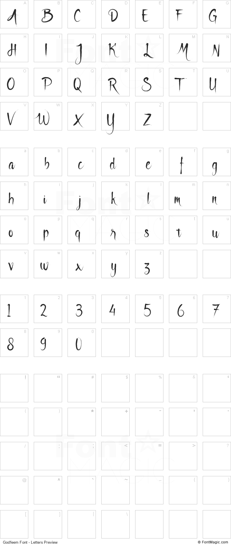 Godfeem Font - All Latters Preview Chart