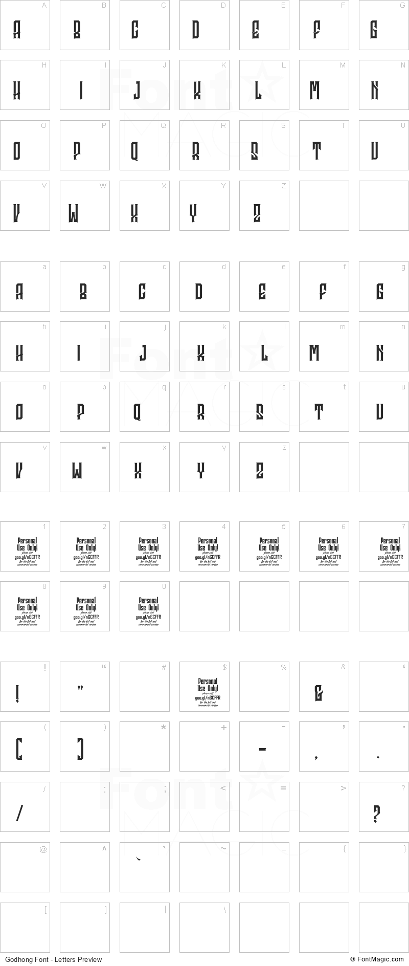 Godhong Font - All Latters Preview Chart