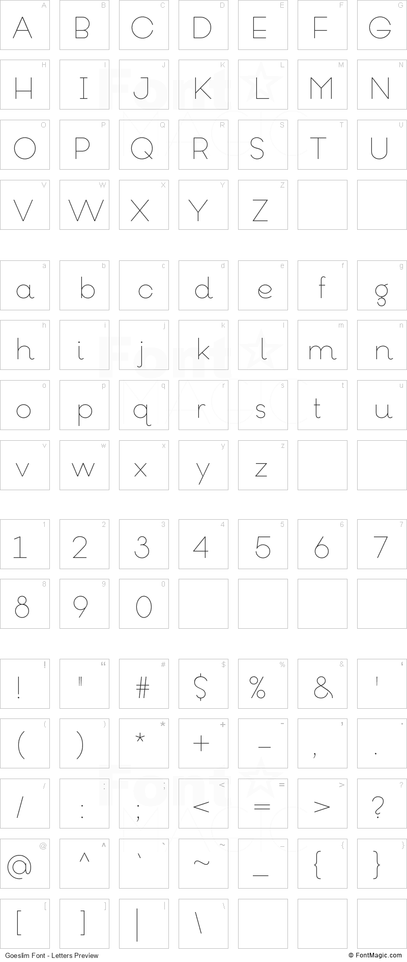 Goeslim Font - All Latters Preview Chart