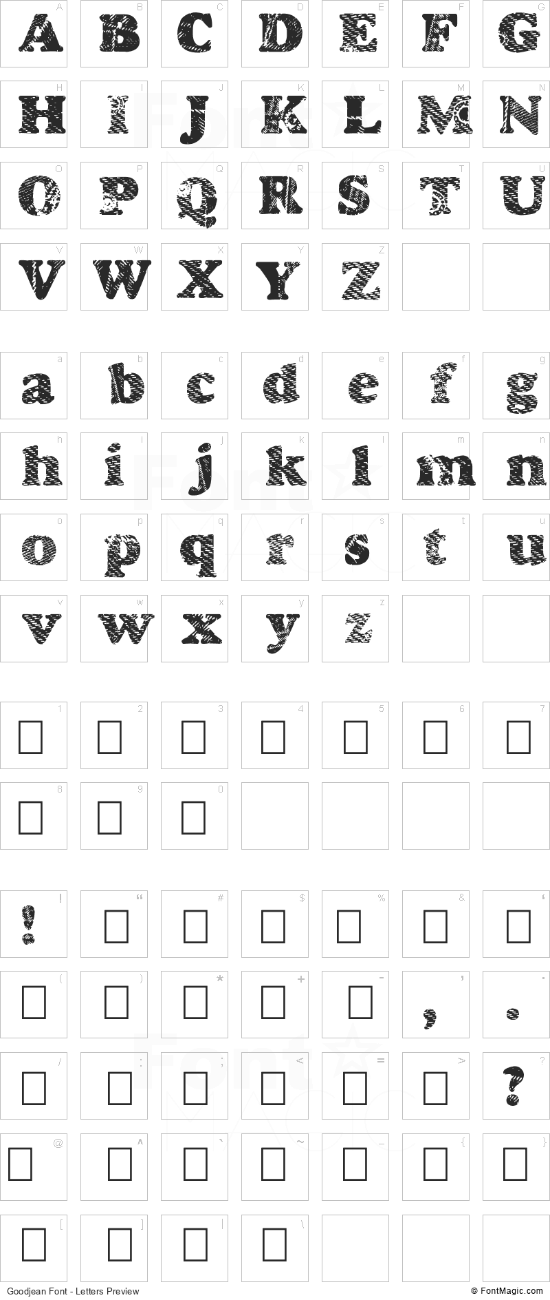 Goodjean Font - All Latters Preview Chart