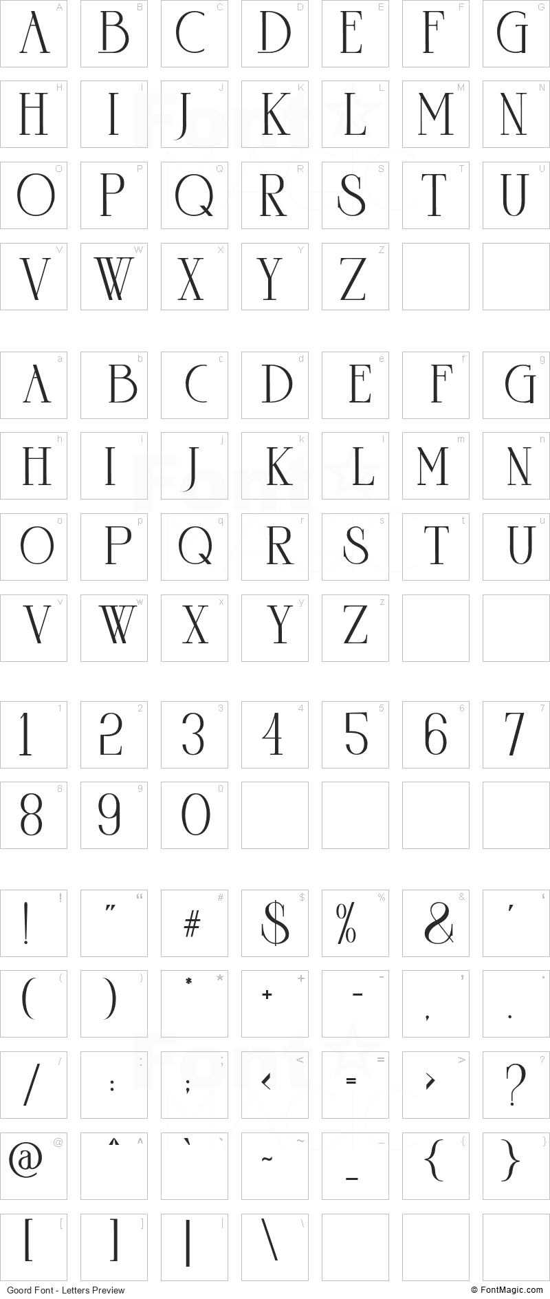Goord Font - All Latters Preview Chart