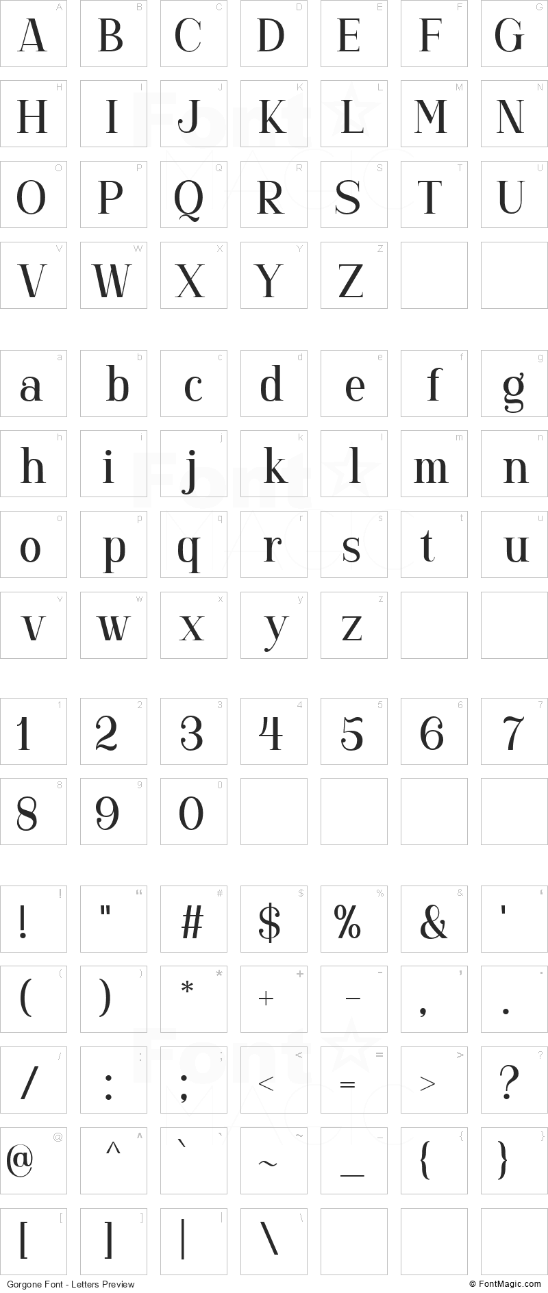 Gorgone Font - All Latters Preview Chart