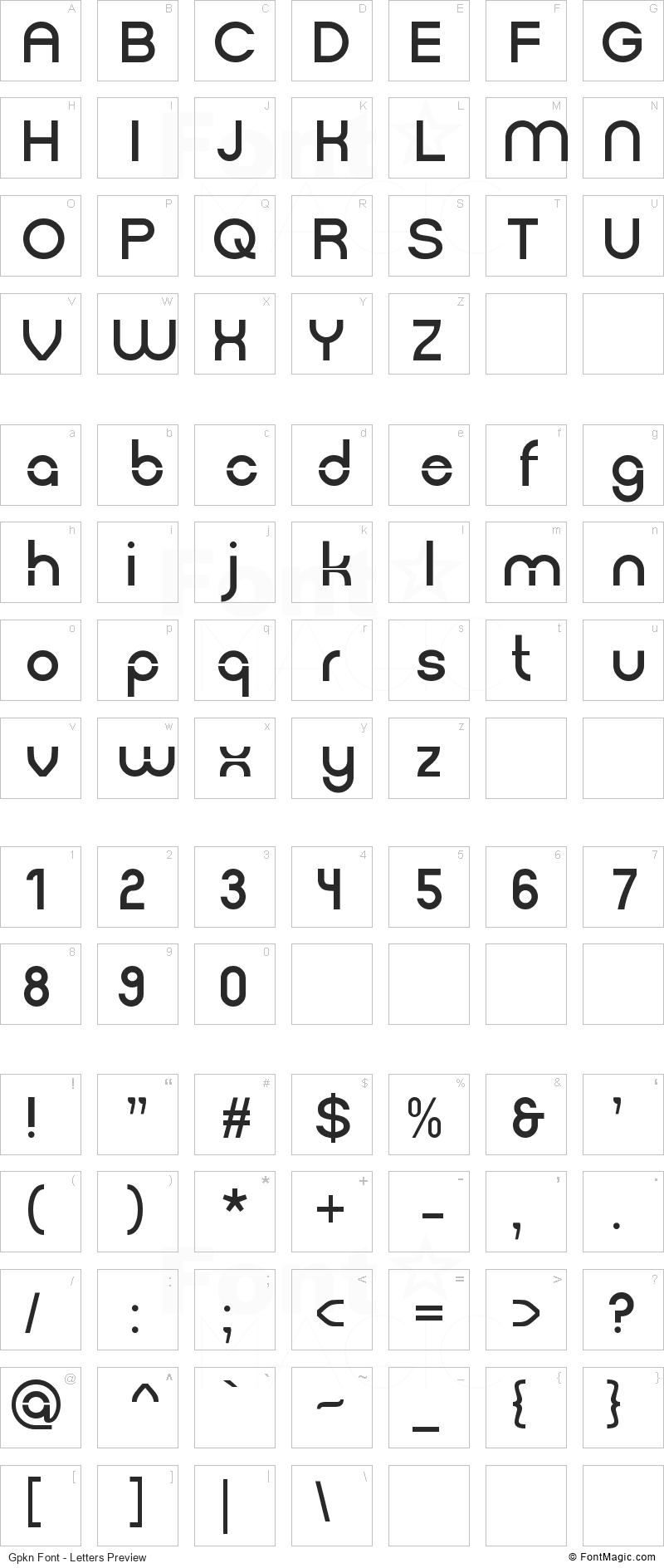 Gpkn Font - All Latters Preview Chart