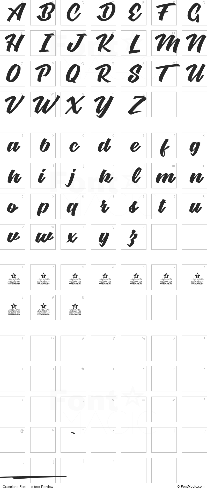 Graceland Font - All Latters Preview Chart