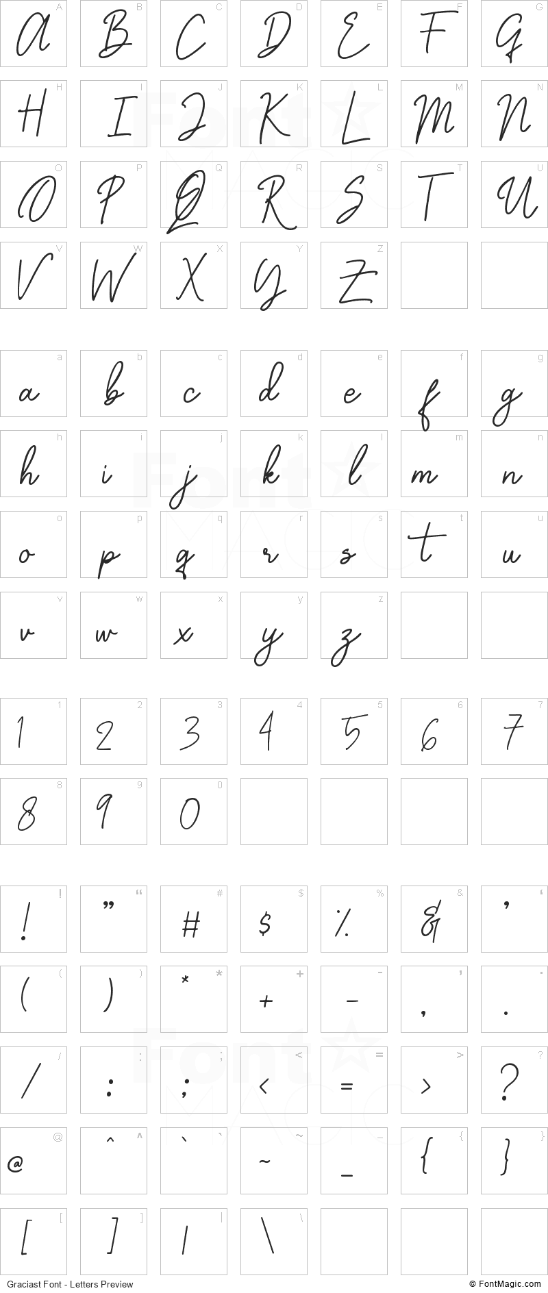 Graciast Font - All Latters Preview Chart