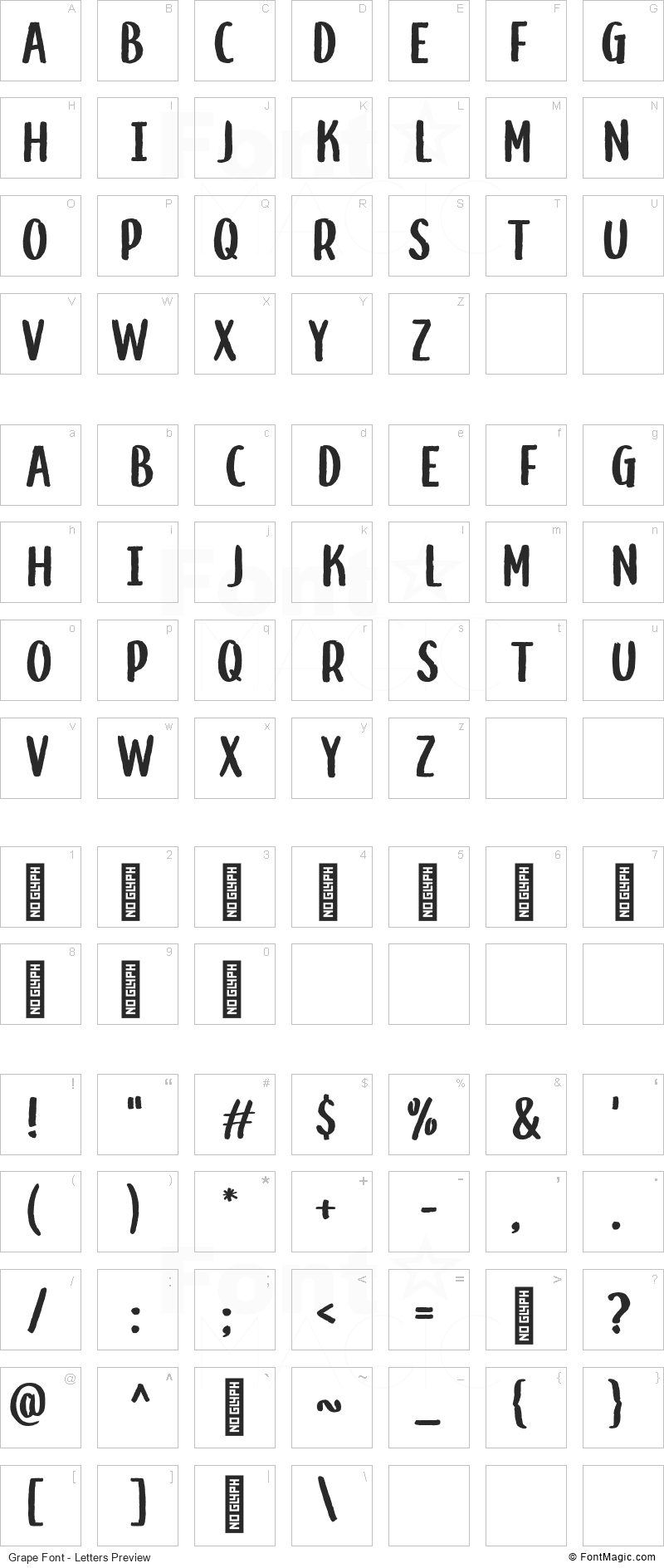 Grape Font - All Latters Preview Chart