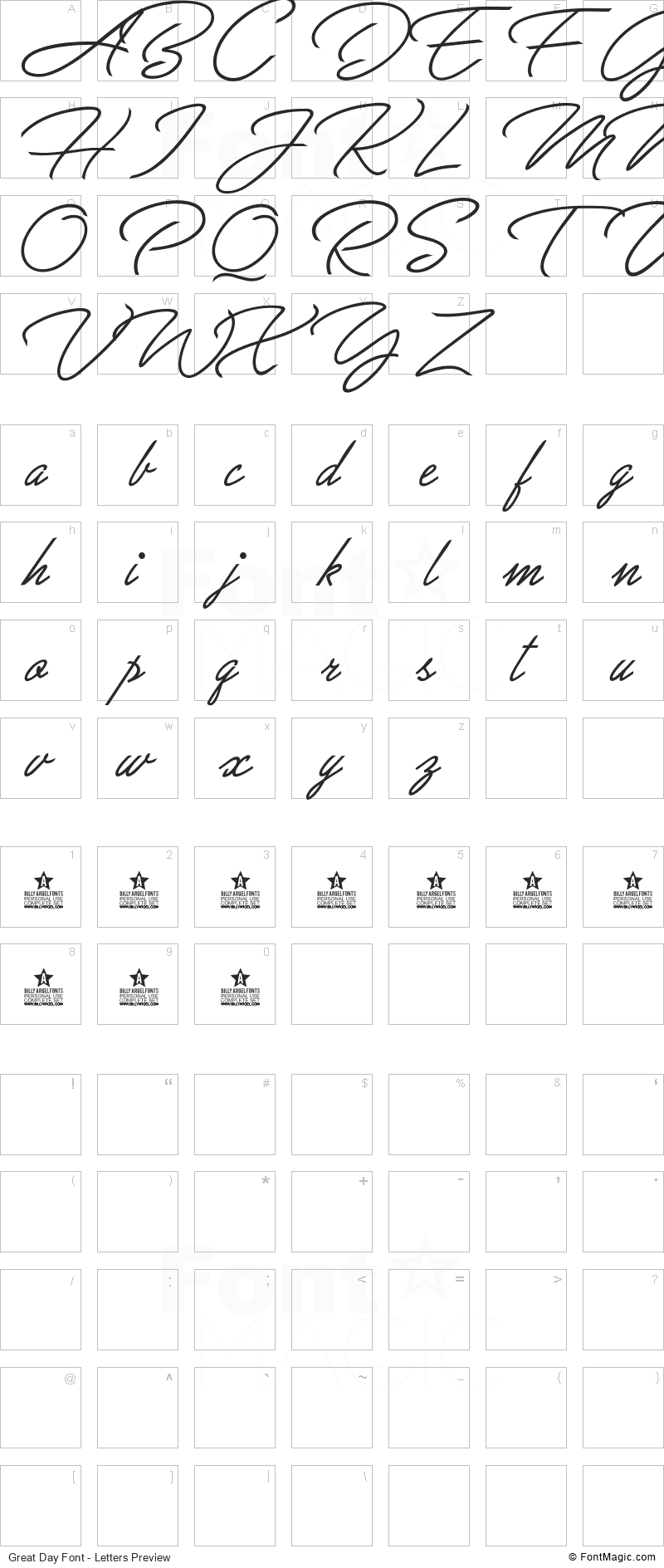 Great Day Font - All Latters Preview Chart