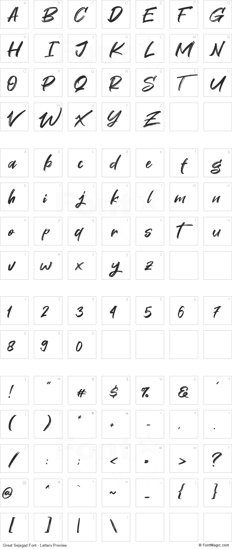 Great Sejagad Font - All Latters Preview Chart